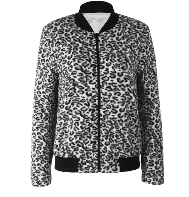 Casual baseball Sweatshirt Bomber Coat Women's Contrast Leopard Print Jacket Zip Long Sleeve Jacket