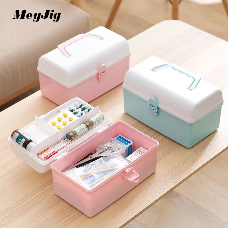 

Meyjig Portable Multi-layer Plastic Medicine Box Storage Box Organizer Home Emergency Medicine Storage Container Small Suitcase