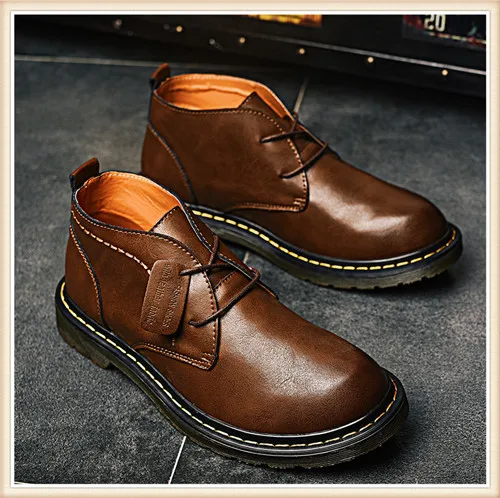 Dark Brown Сезон осень-зима; Винтажные ботинки в байкерском стиле; мужские кожаные ботинки-Чукка; мужские Ботильоны; 7#28D50 - Цвет: Dark Brown