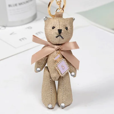 Винтажный брелок для ключей, брелоки, модный кулон медведь с бантом, милая мультяшная кожаная сумка, аксессуары, орнамент EH841 - Цвет: beige