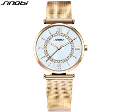 SINOBI, золотые часы для женщин, лучший бренд, роскошные женские часы, стразы, женские часы, женские часы, часы, reloj mujer montre femme - Цвет: Золотой
