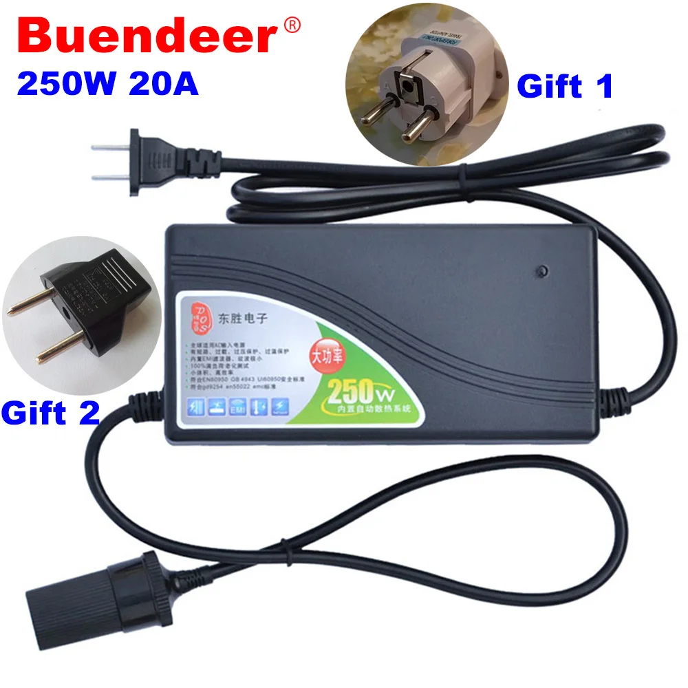 

Buendeer 250W Top Power converter ac 12v adapter 110/220v AC to DC 12V 20A car Charger Socket power cigarette lighter adapter
