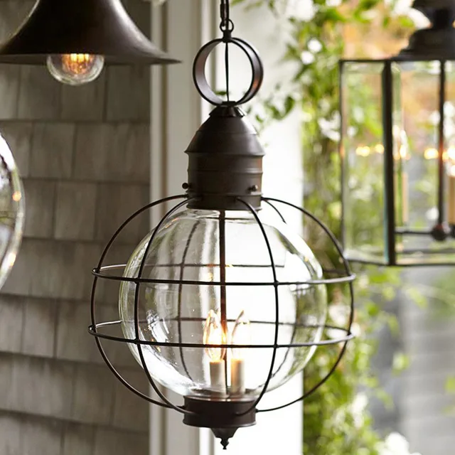 Iron Loft Outdoor Pendant Lamp Globe Multipurpose Hanging Iron Loft Outdoor Pendant Lamp Globe Multipurpose Hanging Lights For Garden Aisle With Gl Lampshade