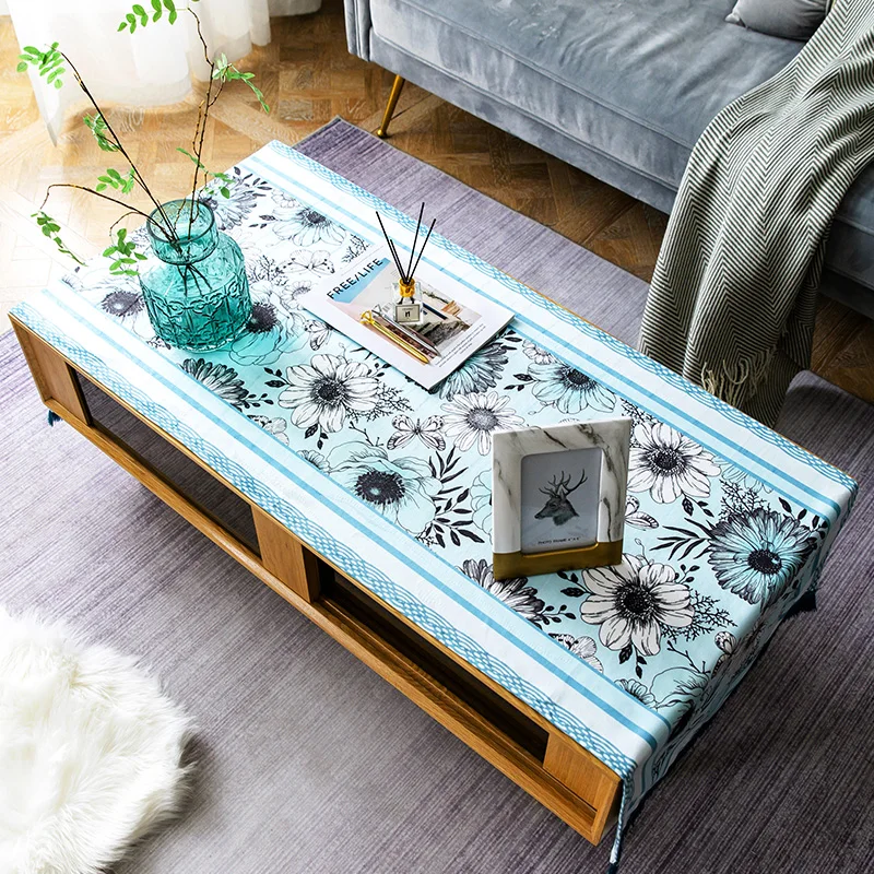 

Mediterranean style cotton and linen Rectangle tablecloth blue sunflowers tablecloth Table flag Tea table cover