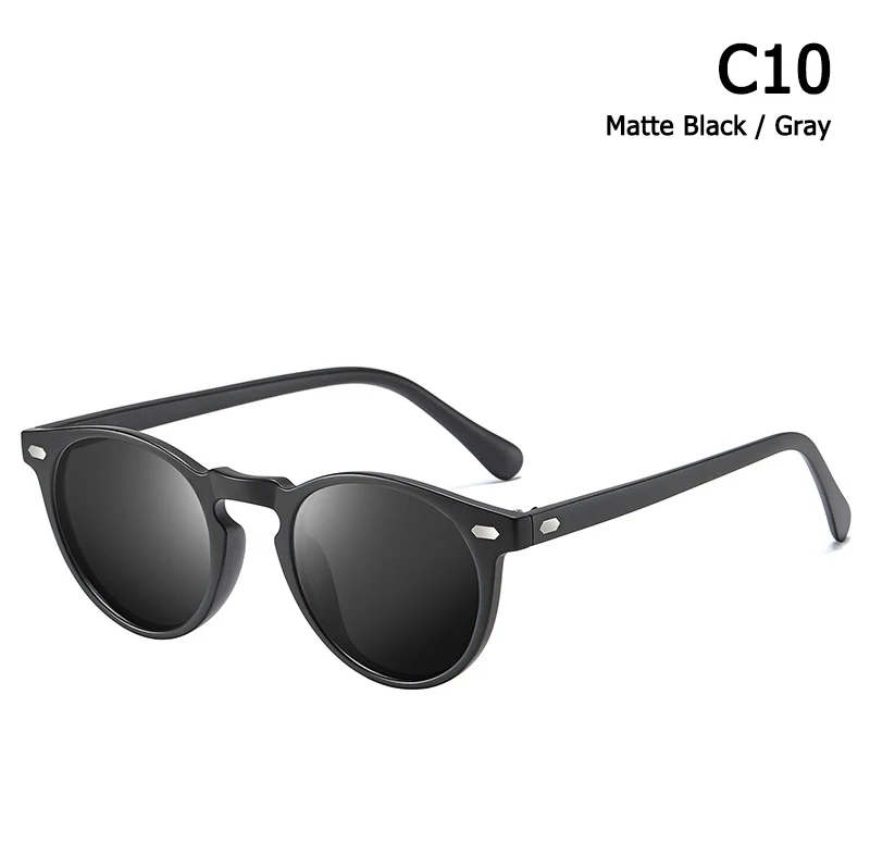 JackJad Fashion TR90 Frame Polarized Round Style Sunglasses Rivet Discolor Lens Brand Design Sun Glasses Oculos De Sol A576 - Цвет линз: C10 Matte Black Gray