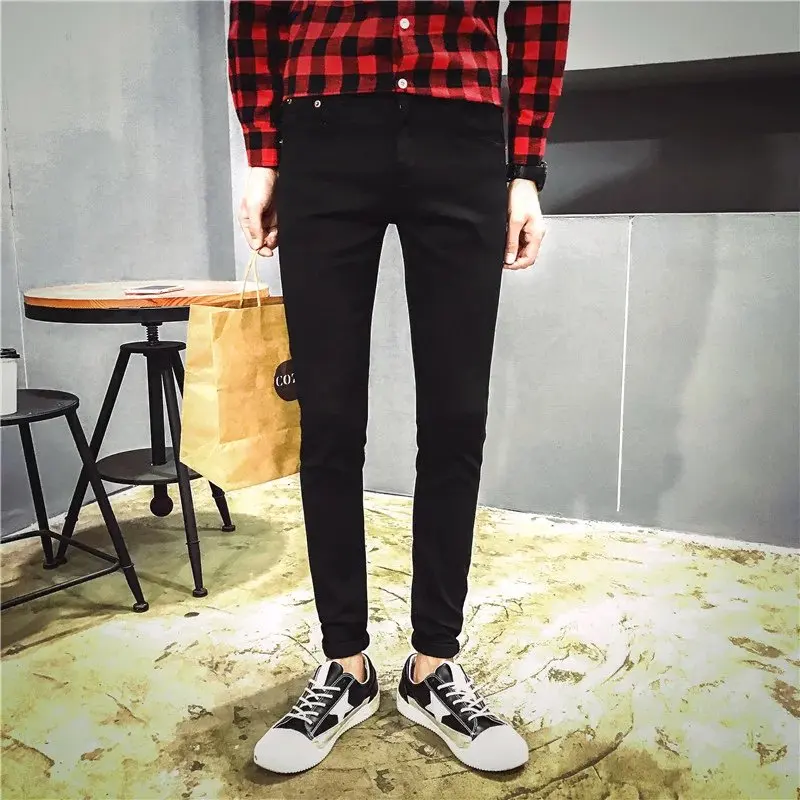 

Black Jeans Men's slim feet long stretch pants type students new design skinny jeans