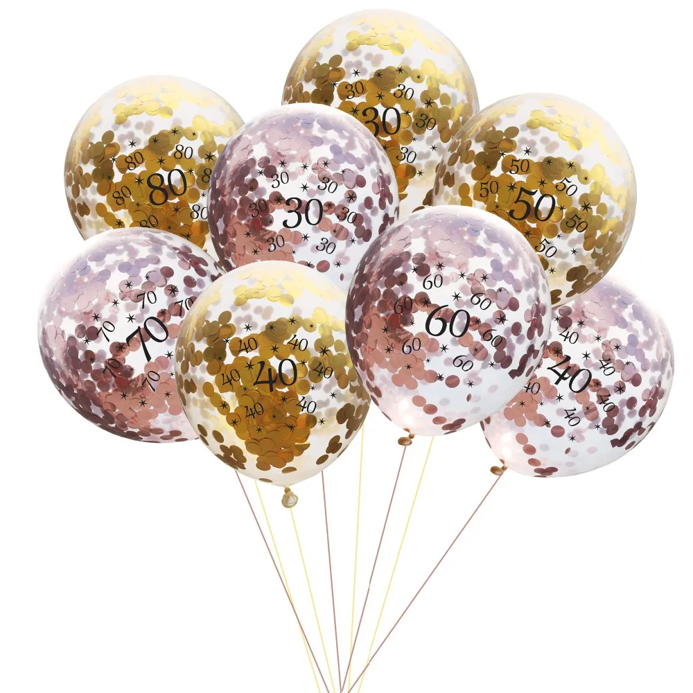 

5pc Inflatable Confetti Balloons 12 Inch Latex Clear Birthday Balloons 30 40 50 60 70 80Anniversary Decoration Party Favors