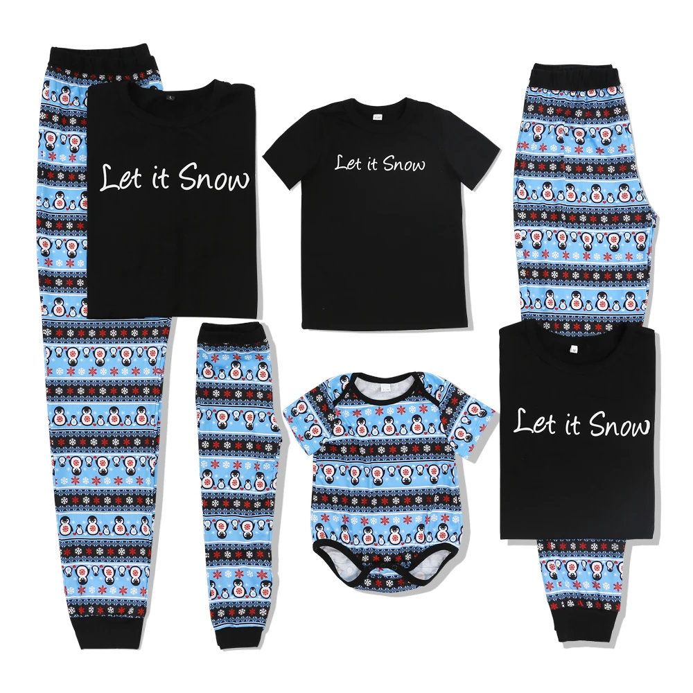 

PatPat Spring And Summer Fun Leisure Festival Black Short-sleeved Shirt Cool Warm Family Pajamas Set For Cold Christmas