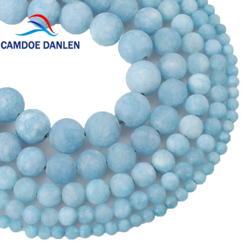 

Natural Stone Beads Matte Frosted Blue Chalcedony Aquamarines Round Loose Beads 4/6/8/10/12mm DIY Beads For Jewelry Making