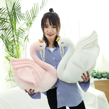 

Soft Good feel Kawaii Lovely crown swan pillow air conditioning warm blanket plush toy girls birthday gift office pillow