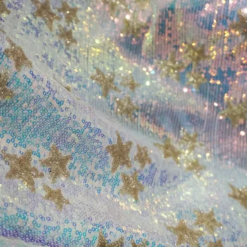 

2018 New hot selling fashion show design stars sequins fabric 1 yard! Multi colors sequined lace material lady dress diy sewing!