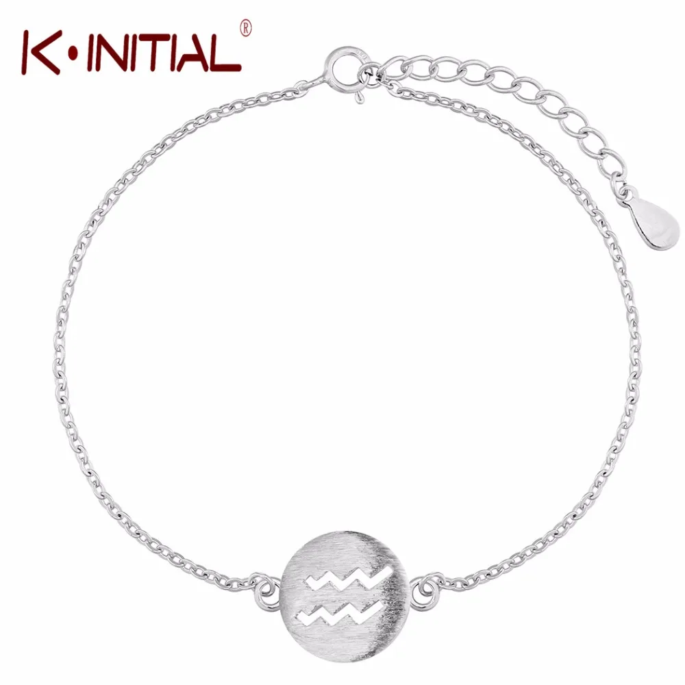 Kinitial 925 Silver Simple Aquarius Bracelets Signs 12 Zodiac
