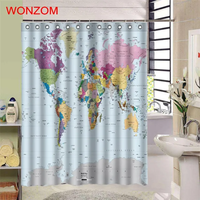 wonzom 1pcs world map waterproof shower curtain bathroom decor
