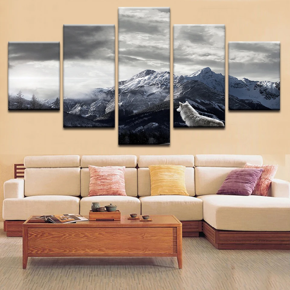 

Home Decoration HD Printed Modular Pictures Vintage Animal Wolf Popular Mountain Wall Art Paintings On Canvas For Living Room