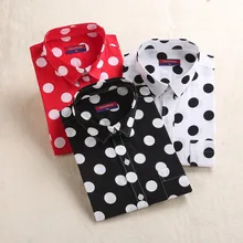 Dioufond Polka Dot Red Black Shirt Women Long Sleeve Blouse Cotton White Dot Shirts Plus Size Female Top Fashion Women Blouses Dioufond Polka Dot Red Black Shirt Women Long Sleeve Blouse Cotton White Dot Shirts Plus Size Female Top Fashion Women Blouses