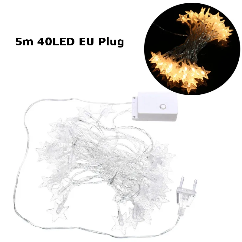 5M 40LEDs Plug-In Colorful Warm White Pure White Star Fairy String Light for Christmas Party AC220V