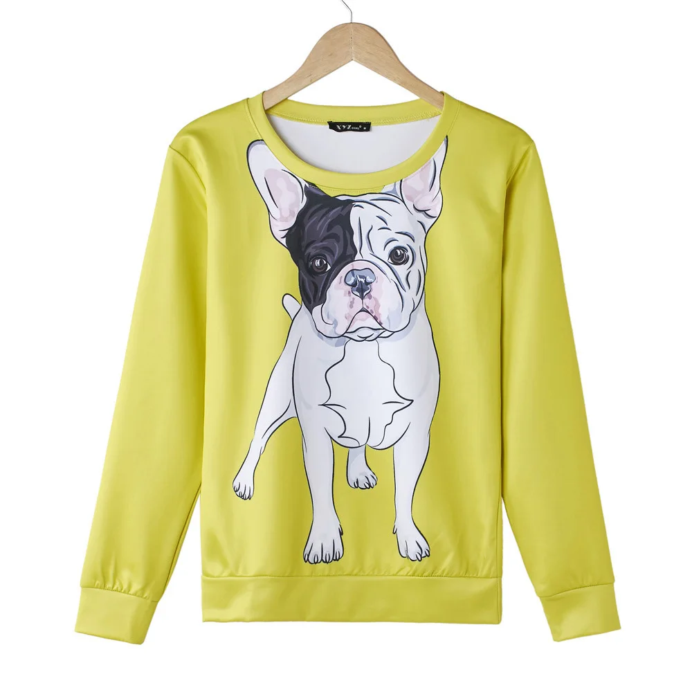 2015 Women's Bulldog Printed Contrast Candy Color Yellow Sweatshirt ...