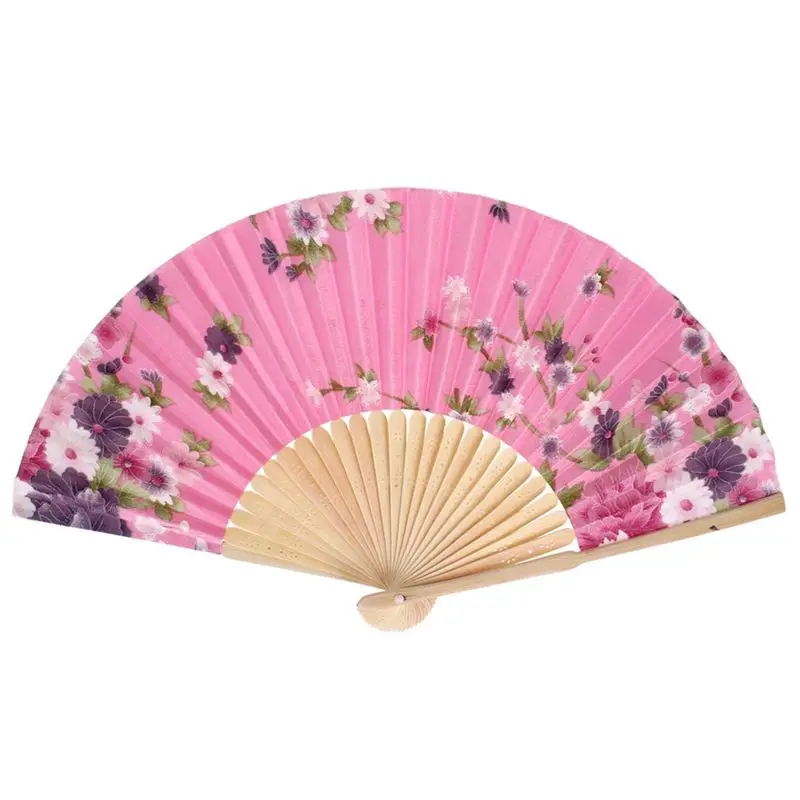 Hot Sale Bamboo Frame Fabric Floral Pattern Dance Wedding Foldable Handbag Pink