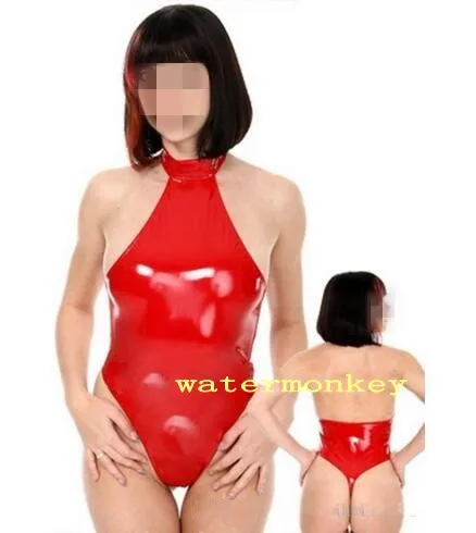 

Sexy PVC Leather Halter Bodysuit Teddies Erotic Lingerie High Cut Body Suit Leotard Catsuit Club Party Uniform Outfit Female