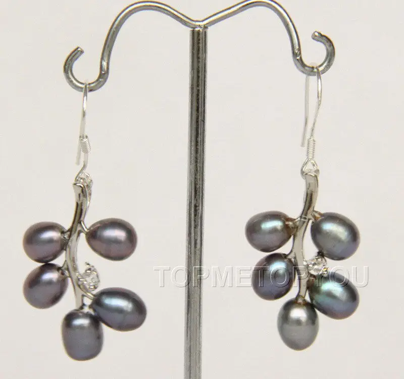 

Free Shipping >>>> 17X26mm leaves black freshwater pearls Earrings 925 silver hook E2659