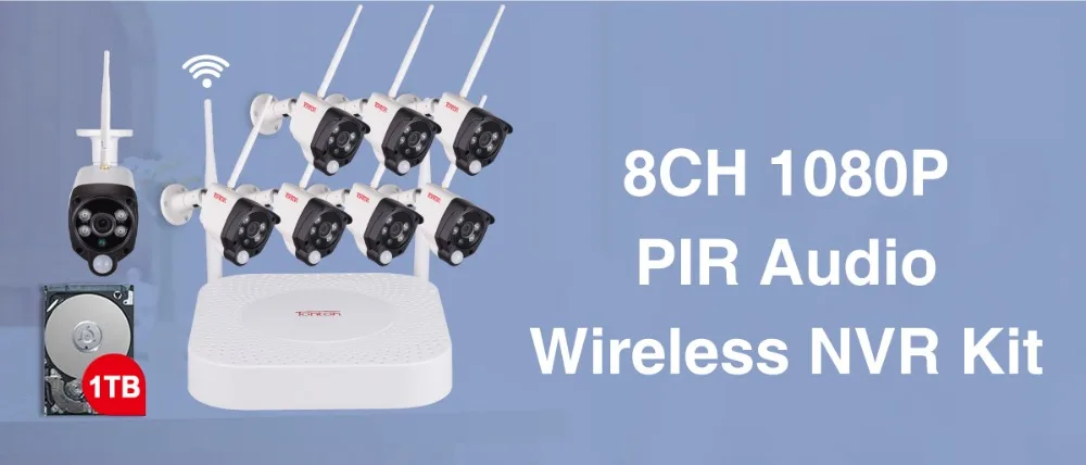8CH 1080P 2MP IP камера, аудио запись, беспроводная система видеонаблюдения, домашняя NVR Камера видеонаблюдения, комплект видеонаблюдения, PIR сенсор, тонтон