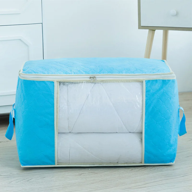 Нетканые сумки для хранения стеганых одеял Органайзер Домашний для хранения Портативный Анти-пыль шкаф бамбуковая одежда сумка для хранения коробок - Цвет: Blue-