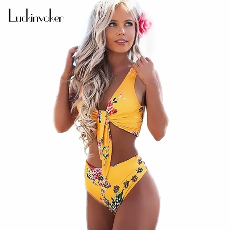

High Waist Swimsuit Female S-XL Floral Biquini Tank Top Padded Bra Bottom Bikini Set Women Swimwear Sexy Swimming Suit Bathers
