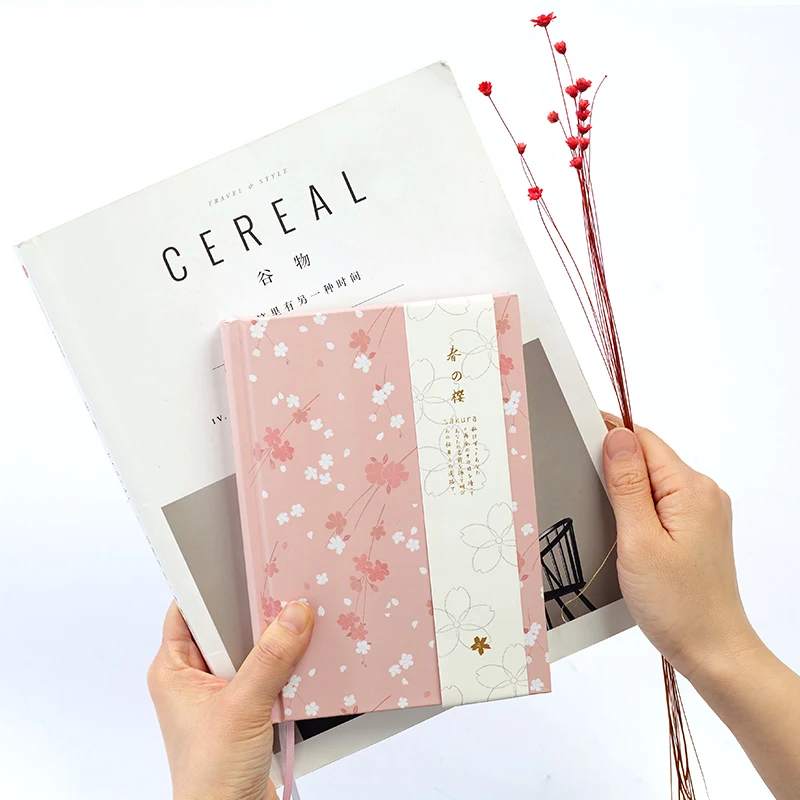 Acheter Japonais Kawaii mignon Sakura fleur planificateur laitier mensuel hebdomadaire Plan coloré blanc ligne grille point Page 2019 calendrier cahier A5