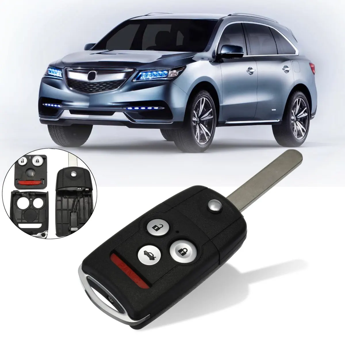 

#KK-2620 3+1 Buttons Remote Flip Car Key Fob Shell Case w/ Uncut Blade For Honda/Accord/Acura TL TSX MDX RDX ZDX 2007 2008 2009