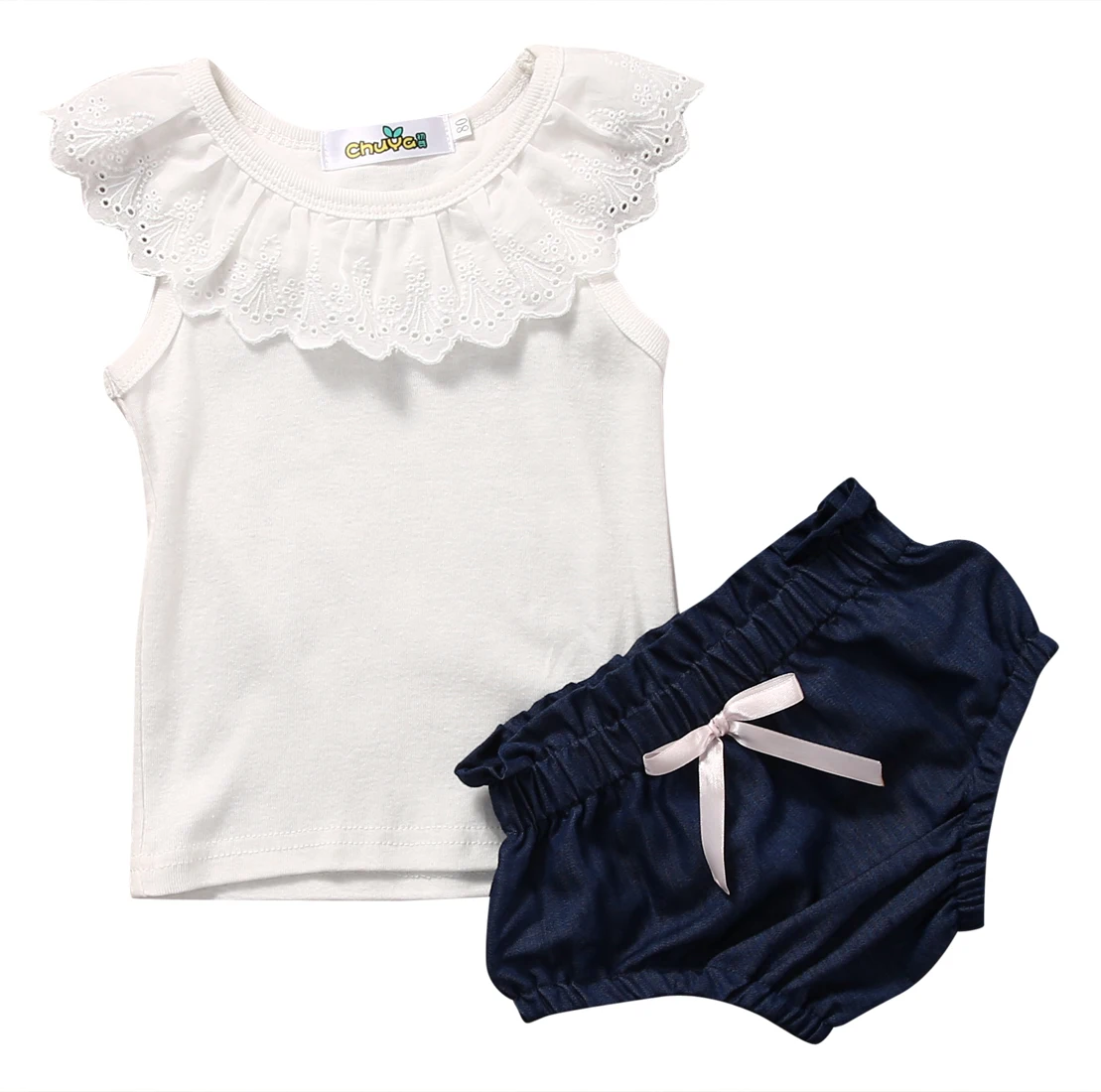 

Cute Toddler Kids Baby Girl Outfits T-shirt Tank Tops + Denim Shorts Pants Clothes Set 2PCS