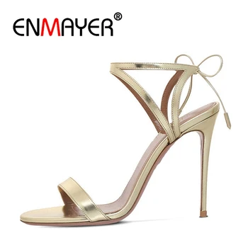

ENMAYER Lace-Up Casual Women Shoes Shoes Woman Sandals High Heels Sandals Open Toe Heels Size 34-43 ZYL2697