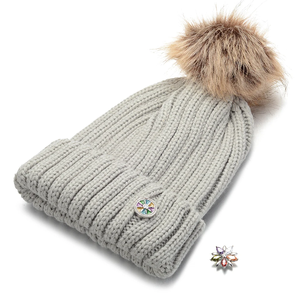 

Ginger Snap Jewelry Hat fit for 18mm Snap Buttons Winter Hats for Women Warm Beanie Knitting Skullies Beanies NN-701