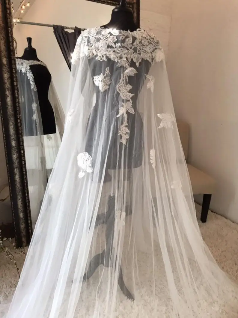 Длинная свадебная накидка-Фата для невесты с кружевами, различные белые/цвета слоновой кости, кружевная Свадебная куртка, накидка для невесты