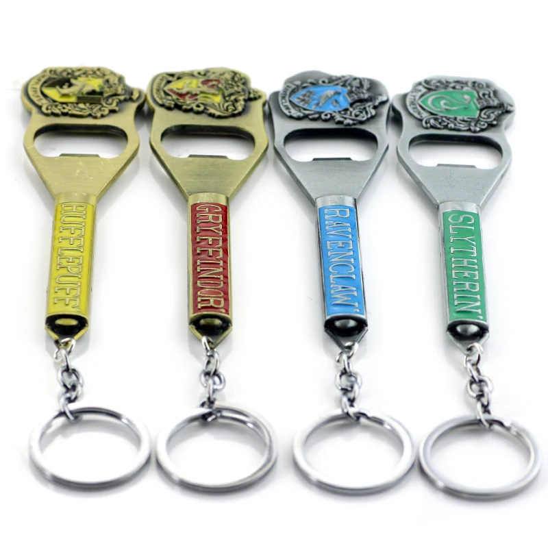 

Hogwarts Gryffindor Hufflepuff Slytherin Ravenctaw School logo bottle opener alloy keychain Gift for fans movie jewelry