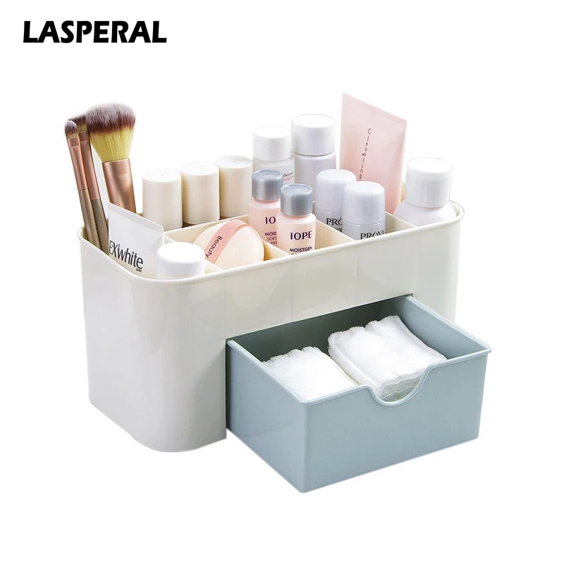 

LASPERAL Plastic Makeup Box Jewelry Box Cosmetic Storage Organizers With Small Drawer Desk Sundries Organizers Multi-functional