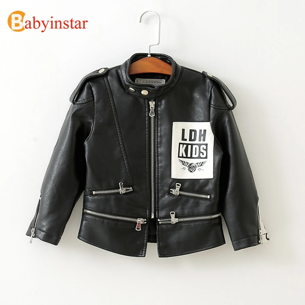 

Babyinstar Fashion Boys Girls Leather Jacket Letter Print Clothing Children's Outwear 2017 Street Style Trendy Kids Leather Coat