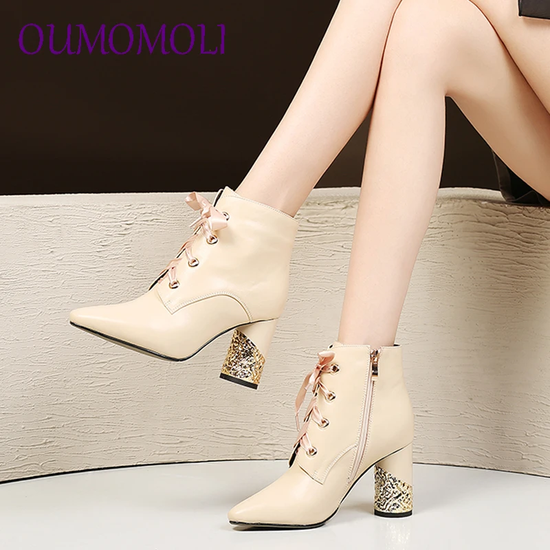 

genuine leather winter plush ankle boots come ladies fashion big size women shoes high heel pointed toe ladies retro booties