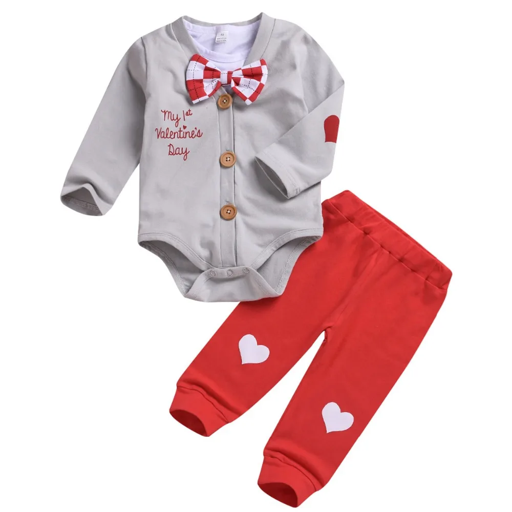 2019 New Valentine baby clothing sets 3pcs boy clothes set bow tie