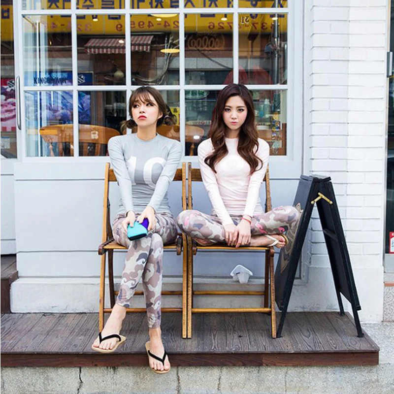 Jersqons 2019 النساء لباس سباحة الطباعة المغطاة تصفح طويلة الأكمام و السراويل الطويلة طفح الحرس اثنين من قطعة الدعاوى السباحة