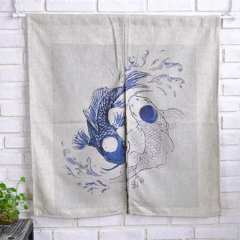 

Traditional Chinese Style Cotton Linen Door Curtains DOUBLE FISH Kitchen/Bedroom Hanging Half Curtains Decorative Room Divider