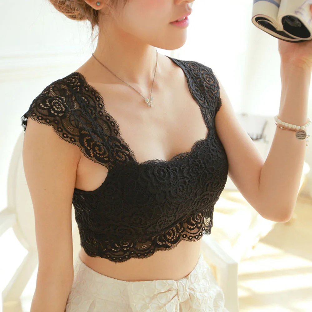 

Sexy Women Lace Strap Tube Top Comfortable Crop Top Bras Tube Chest Wrap Bandeau Lace Flower Padded Camisole Tube Top Lingerie