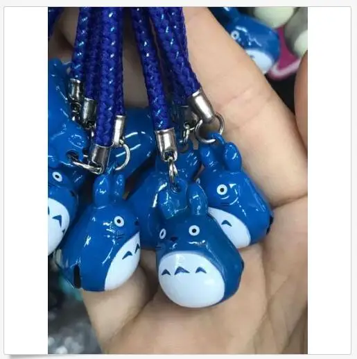 

Hot Sale 50 pcs Cartoon Japanese anime blue My Neighbor Totoro Charms Bell Pendant With Strap Cellphone Key Chains