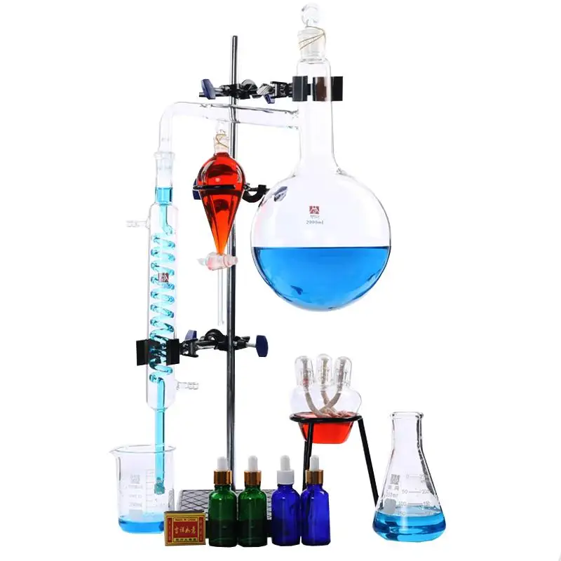 US $234.10 2000ml New Lab Essential Oil Distillation Apparatus Water Distiller Purifier Glassware Kits WCondenser Pipe Full Sets