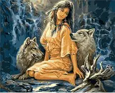 

MaHuaf-W062 Girl and wolf paintings for living room wall coloring by numbers on canvas for home decor