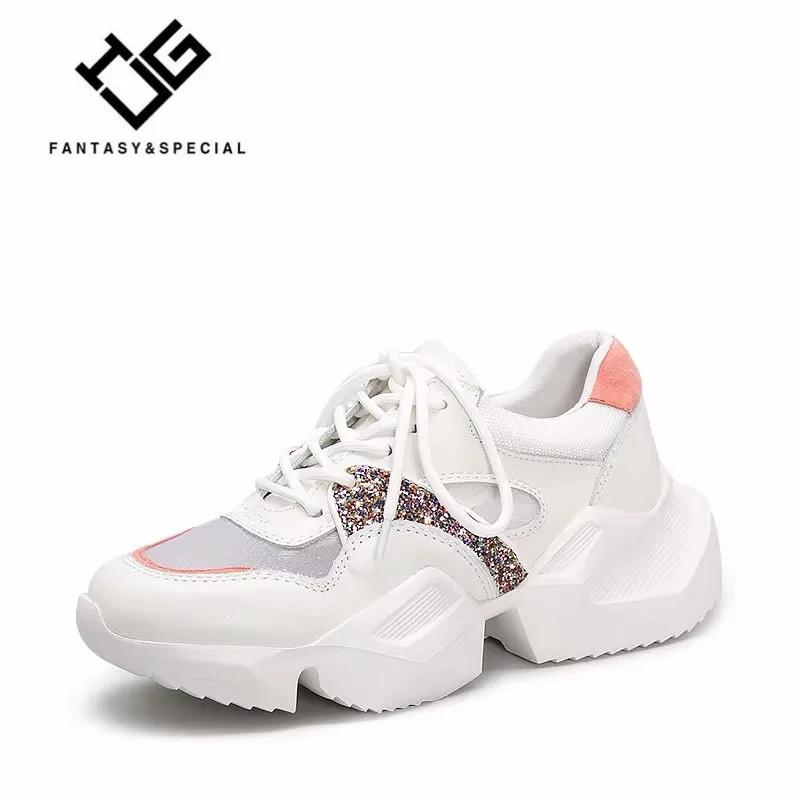 

IGU Women Shoes Sneakers 2019 Genuine Leather High Platform Shoes Harajuku Tenis Feminino Sneakers Running Outdoor Dad Shoes