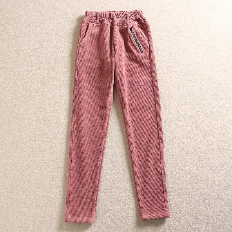 Осенне-зимние вельветовые брюки с высокой талией женские повседневные вельветовые брюки уличная одежда большого размера свободные вельветовые брюки Q1712 - Цвет: Pink