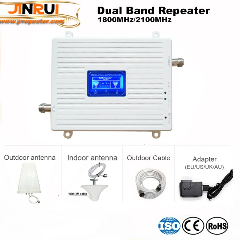 

Gain 70dB GSM REPEATER 2100 & 1800 Dual Band cellular amplifier gsm 3G 4G WCDMA 2100 LTE 1800 Mobile Signal Repeater lcd display
