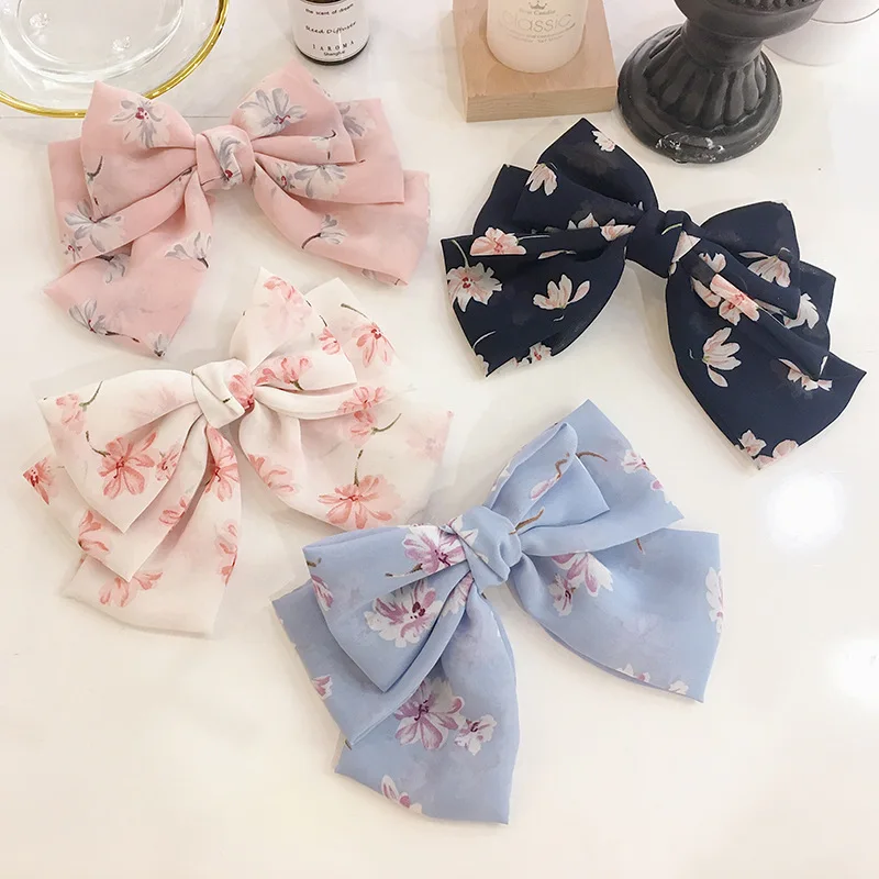 

1Pcs Three Layers of Floral 14 Color Women Girls Ribbon Hair Bow Clips with Large Hairpins Boutique Hairclips Hair Accessories