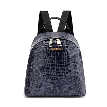 

Women Retro Solid Color Crocodile Skin Backpack Faux Leather Small Shoulder Bag