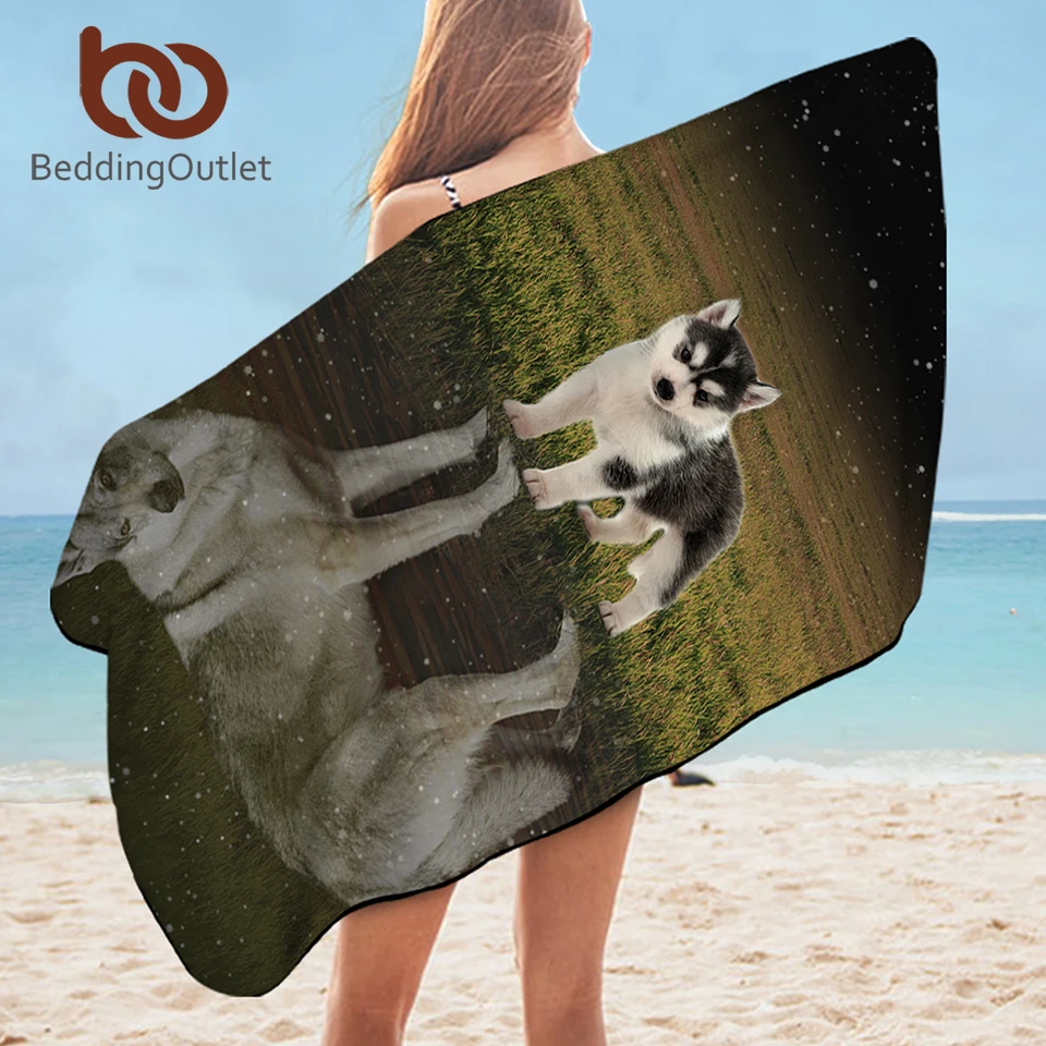 Постельное белье Outlet Хаски банное полотенце волк отражение полотенце для душа 3D печатная салфетка щенок собака пастбище пляжное полотенце 75 см x 150 см